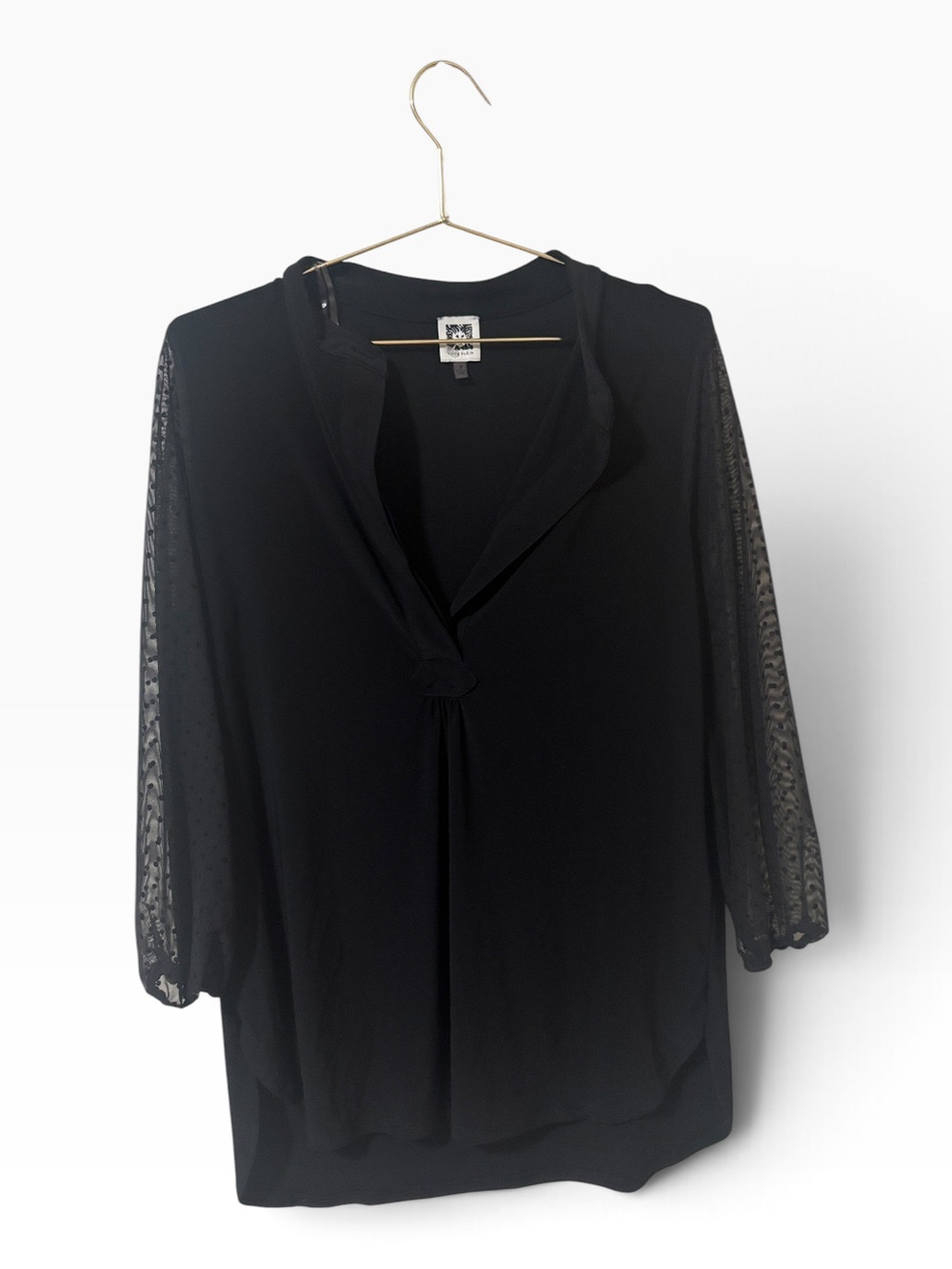 Anne Klein Black Semi-Sheer Sleeve Blouse